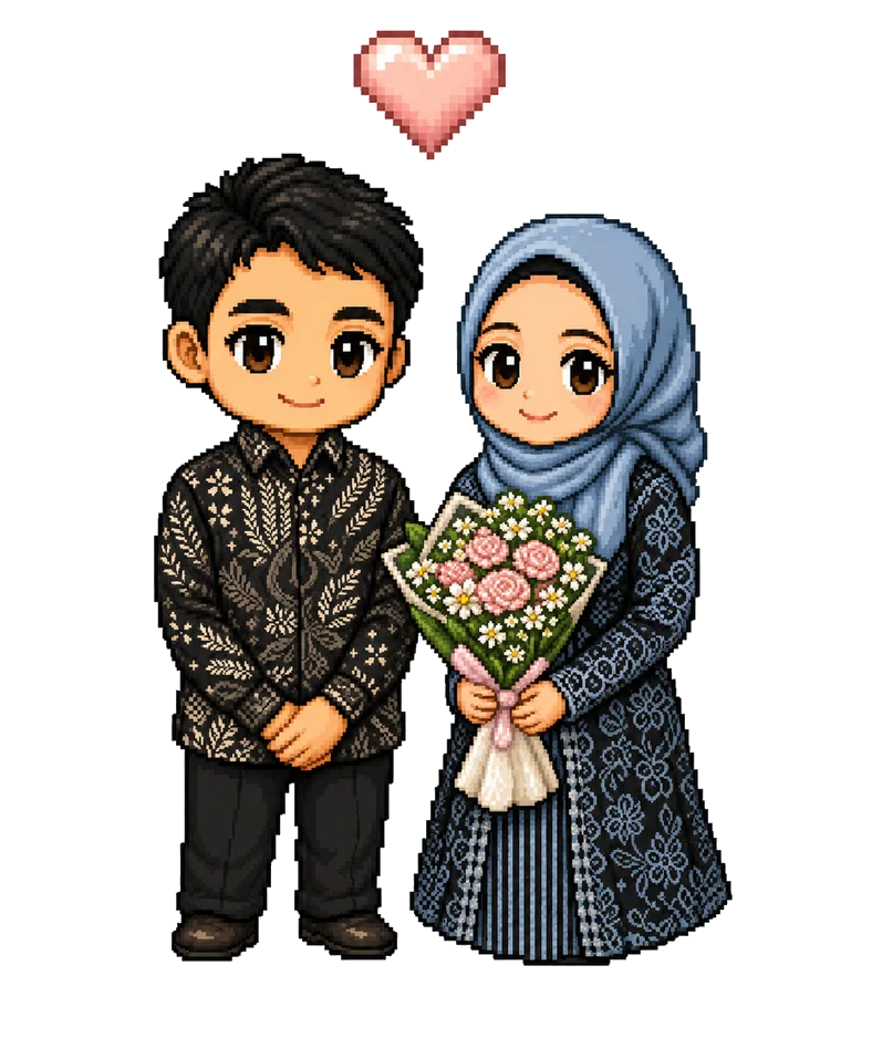 Hafizh dan Gladys dengan busana pernikahan